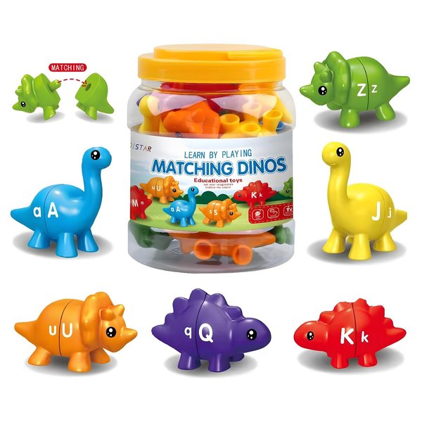 J-hong Matching Dinos Toys - 26 Pieces, Counting & Sorting Toy, Shape & Colour Sorting, Letters Dinos Toys, ducational Learning Toys for 1,2,3 Year Old Toddlers Boys Girls