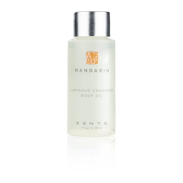 Zents Luminous Cashmere Body Oil (Travel Size - Mandarin Fragrance), Soften and Moisturize Skin with Vitamin E and Organic Coconut Oil, 1 fl oz, TSA Approved