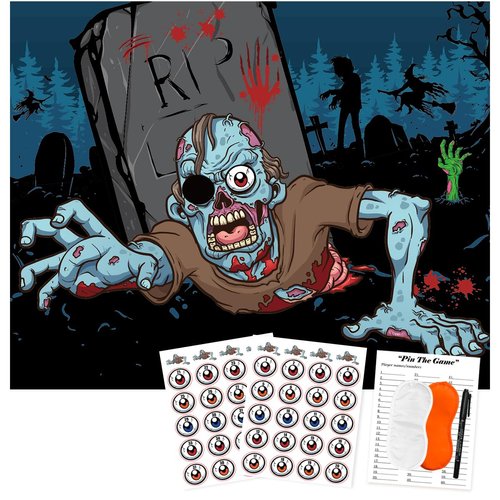 Halloween Games Pin The Eyeball on The Zombie Party Games for Halloween Carnival Party Decorations Supplies Funny Family Games