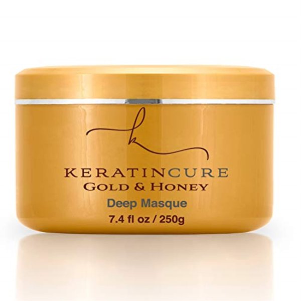 Keratin Cure Gold & Honey Deep Hair Mask Masque Conditioning Strengthen Dry Damaged Growth Relieves Scalp for all hair Moisturizing Reparation Argan Coconut Marula Women Men Beards 8 Oz