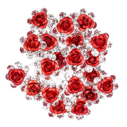 Onwon 40 Pieces Rose Flower Rhinestone Hair Clips Crystal Hair Pins for Bridal Wedding Party Daily Life Women and Girls Hair Jewelry Acessories, with Storage Bag (Red)