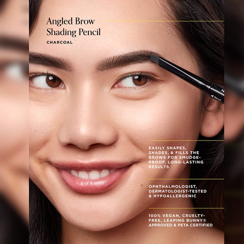 Arches & Halos Angled Brow Shading Pencil - Dual Ended Pencil and Brush with Highly Pigmented Color - Define, Detail and Build Brows - Vegan and Cruelty Free Makeup - Charcoal, 0.012 oz