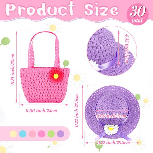 Zhanmai 6 Sets Girls Tea Party Dress Play Set Includes 6 Daisy Tea Party Hats, 6 Straw Purse, 6 Pairs Gloves, 6 Pearl Necklace Bracelet Set for Girls Princess Tea Party Birthday Party Supplies