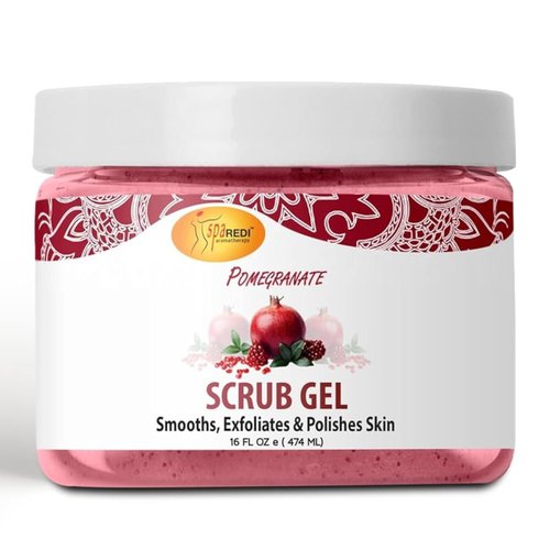SPA REDI – Exfoliating Scrub Pumice Gel, Pomegranate, 16 oz - Manicure, Pedicure and Body Exfoliator Infused with Hyaluronic Acid, Amino Acids, Panthenol and Comfrey Extract