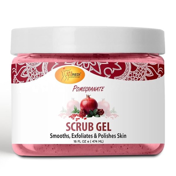 SPA REDI – Exfoliating Scrub Pumice Gel, Pomegranate, 16 oz - Manicure, Pedicure and Body Exfoliator Infused with Hyaluronic Acid, Amino Acids, Panthenol and Comfrey Extract