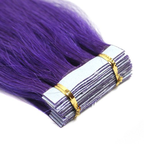 Yotty Hair Extensions Tape in Seamless Skin Weft Remy Human Hair (20Inch 20Pcs 50Gram, Purple)