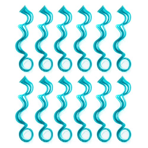 SWACC 12 Pcs Curly Wavy One Color Party Highlights Clip on in Hair Extensions Colored Hair Streak Synthetic Hairpieces (Teal Blue)