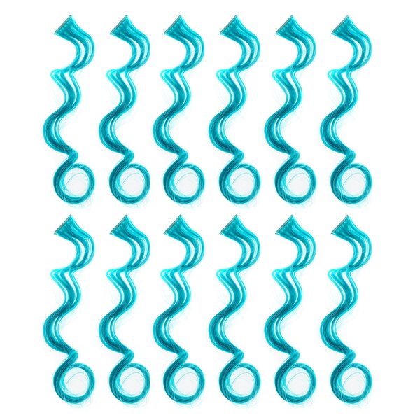 SWACC 12 Pcs Curly Wavy One Color Party Highlights Clip on in Hair Extensions Colored Hair Streak Synthetic Hairpieces (Teal Blue)