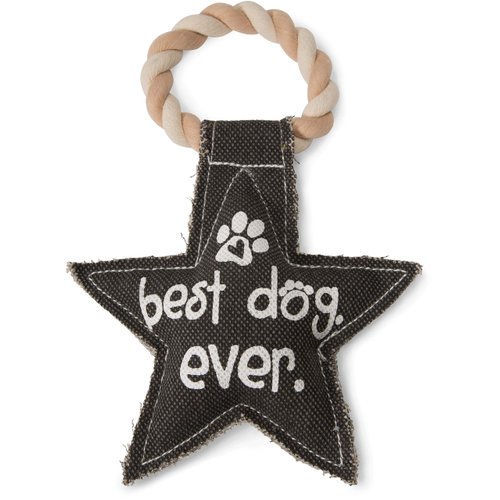 Pavilion Gift Company Best Ever Star Shaped Sturdy Canvas Tug of War Dog Toy, 9", Grey, White, Tan