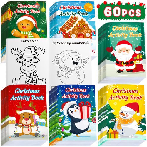 60PCS Christmas Activity Books Party Favors for Kids - Winter Holiday Games Coloring Maze Book in Bulk, Classroom Activities Crafts Gifts