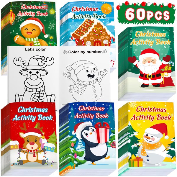 60PCS Christmas Activity Books Party Favors for Kids - Winter Holiday Games Coloring Maze Book in Bulk, Classroom Activities Crafts Gifts