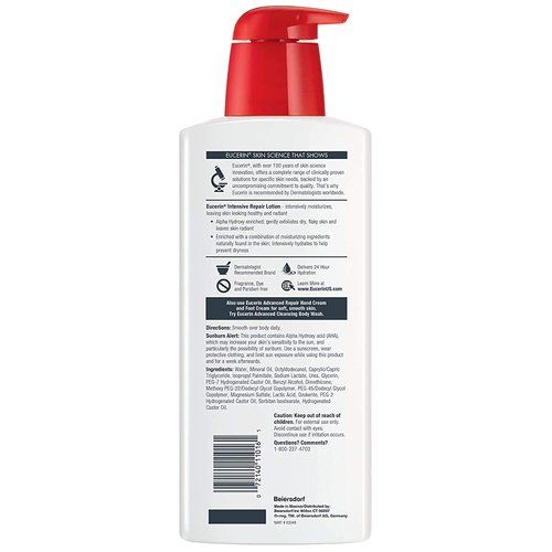 Eucerin Intensive Repair Body Lotion, Lotion for Very Dry Skin, 16.9 Fl Oz Pump Bottle - Pack of 2