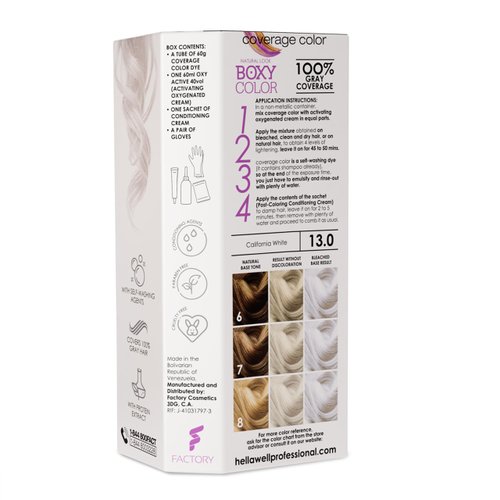 BOXY COLOR Coloring kit professional, permanent color cream hair dye with Vegetal Protein to get Hair with intense color shiny and silky. 100% Gray Coverage. (13 California White)