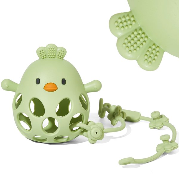 Baby Teething Toy with A Toy Strap for Babies 0-6 6-12 Months, Food-Grade Silicone Teething Mitten, Easy to Hold Hollow Design, Anti Dropping Wrist Hand Teethers, Baby Chew Toys for Sucking Needs