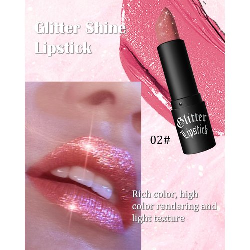 LYSdefeu Diamond Glitter Matte Lipstick, Shiny Lip Gloss, Sparkling High Pigment Longlasting Waterproof Smudgeproof Non-Stick Cup Lipstick, Shimmer Lip Blam for Women Girl, Christmas Party Makeup-02