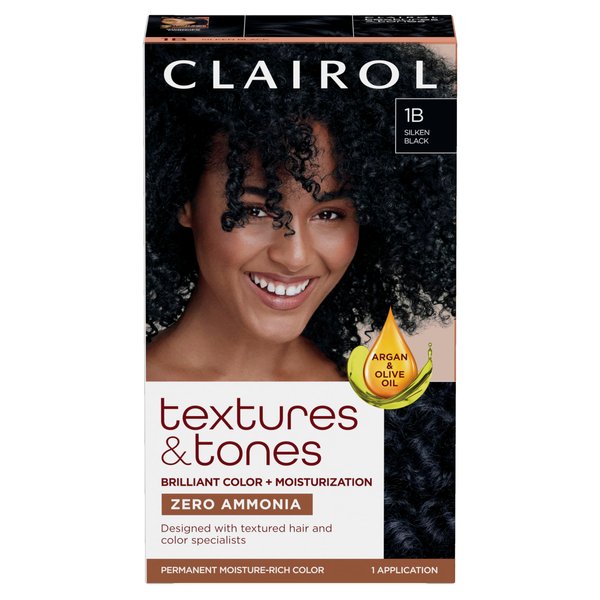 Clairol Textures & Tones Permanent Hair Dye, 1B Silken Black Hair Color, Pack of 1