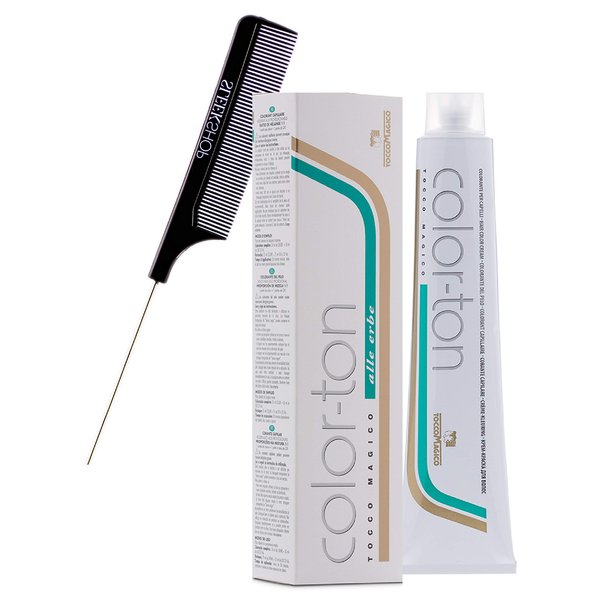 Tocco Magico Color-Ton Alle Erbe Permanent Hair Color Cream (w/Sleek Steel Pin Rat Tail Comb) Haircolor Dye Creme (6N / 6.0 - DARK BLONDE)