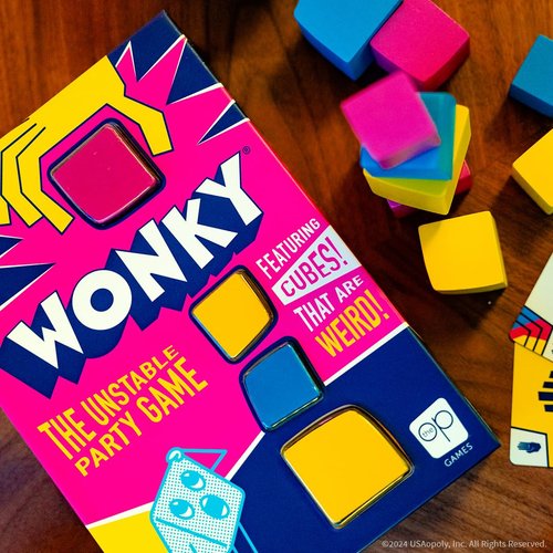 Wonky: The Unstable Party Game, An Abstract Strategy and Dexterity Wooden Block Stacking Game for All Ages, Tower Balancing Game, 9 Colorful Wooden Cubes,1+ Players, Ages 8 & Up, 20+ minute Play Time