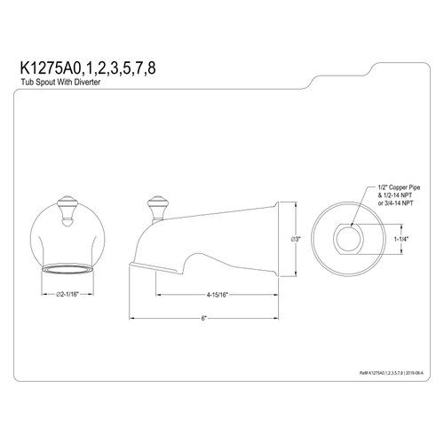 Kingston Brass K1275A7 Made to Match Tub Spout, Brushed Brass