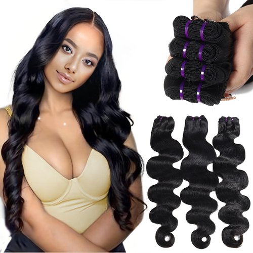 WigTune Raw Human Hair Bundles 16A 100% Unprocessed Brazilian Virgin Weave Hair 3 Bundles Human Hair Body Wave Bundles(14 16 18 Inch) Full And Thick Remy Hair Extensions Natural Color For Women