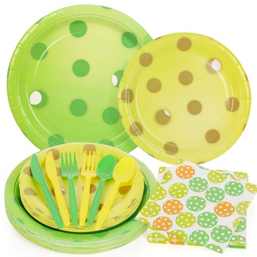 FULJOOY 144 Pcs 3D Pickleball Party Supplies Paper Pickleball Plates and Napkins Dinnerware Set Tableware Supplies Includes Paper Plates Napkins Forks Serve 24 for Birthday Sports Party decorations