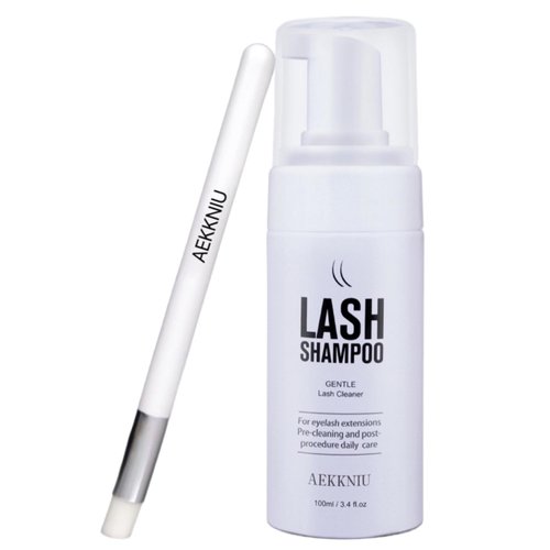 100ml Eyelash Extension Shampoo Brush/AEKKNIU- 3.4 fl.oz/Gentle Foaming Eyelid Cleanser/Extension and Natural Eyelash Cleanser/Safe Makeup Remover/Salon and Home Use