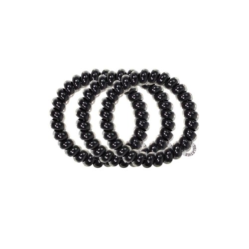 TELETIES - Small Spiral Hair Coils - Ponytail Holder Hair Ties for Women - Phone Cord Hair Ties - Strong Grip, No Rip, Water Resistant, No Crease - 3 pack - Jet Black