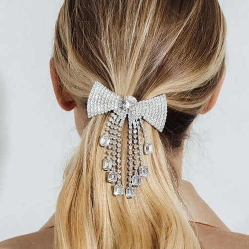 Fdesigner Crystal Bow Hair Clips Wedding Bride Hair Comb Bowknot Hair Barrette Silver Rhinestone ...