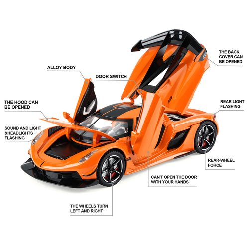 Toy Cars Model Koenigsegg Jesko 1/22 Diecast Metal Sports Toy Cars for Boys, Alloy Collectible Model Car with Sound and Lights, Race Model Car for Kids