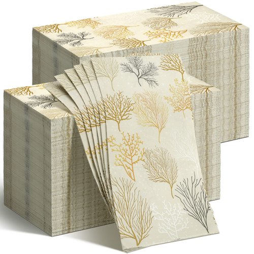 Geyoga 200 Pcs Sea Fans Guest Napkins 2 Ply Coral Themed Bathroom Napkins Ocean Beach Disposable Hand Towels Decorative Paper Napkin for Buffet Kitchen Bathroom Birthday Bridal Baby Shower Wedding