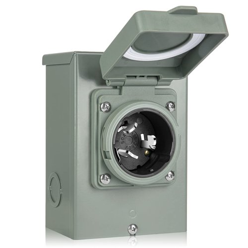WELLUCK 50 Amp Power Inlet Box NEMA 3R Inlet Power Box with 3 Prone 125/250Volt 12500W 50 Amp Generator Inlet Box PB50 SS2-50P ETL Listed Weatherproof Generator Transfer Switch Inlet Box for Outdoor