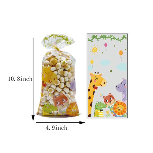 CSTYWC 50Pieces Jungle Animal Party Favors Bags Safari Animal Plastic Goody Treat Bags Safari Jungle Cellophane Gift Bags for Jungle Themed Party Supplies