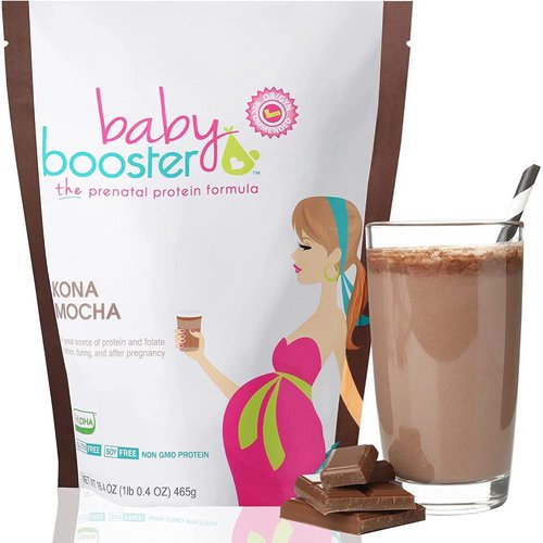 Baby Booster Chocolate Mocha Prenatal Vitamin Supplement and Protein Shake,Caffeine Free,All Natural,Vegetarian DHA,High Protein,Methyl Folate,B Vitamins,Great for Morning Sickness,16.4Oz(1.03LB) 465G