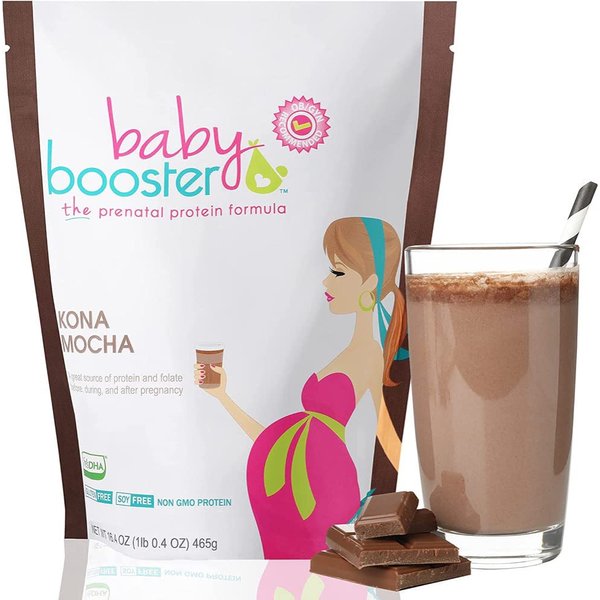 Baby Booster Chocolate Mocha Prenatal Vitamin Supplement and Protein Shake,Caffeine Free,All Natural,Vegetarian DHA,High Protein,Methyl Folate,B Vitamins,Great for Morning Sickness,16.4Oz(1.03LB) 465G