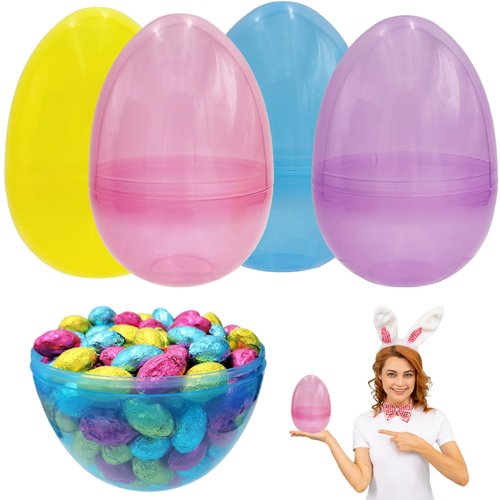 Massive Translucent Fillable Easter Eggs Colorful Bright Plastic Easter Eggs, Perfect For Easter Egg Hunt, Surprise Egg, Easter Hunt, Assorted Colors, 8" Giant Fillable Eggs (24-Pack)