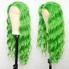 Luwigs Green Lace Front Wigs Curly Wavy Synthetic Heat Resistant Fiber Wigs for Women Lime Green Loose Wave Per Plucked Natural Hairline (22 Inch, Green,Curly)