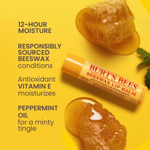 Burt's Bees Lip Balm Stocking Stuffers, Moisturizing Lip Care Christmas Gifts, Original Beeswax with Vitamin E & Peppermint Oil, Natural Origin Lip Care (4-Pack)