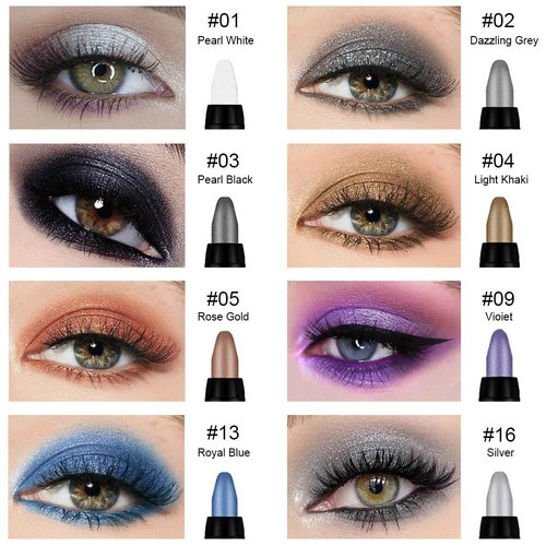 evpct 8Pcs Cream Eye Shadow Brightener Sticks Set for Eyes, Pearl White Smokey Black Gray Khaki Royal Blue Violet Purple Silver Glitter Shimmer Liquid Pencil Eye shadow Applicator Stick Palette Makeup