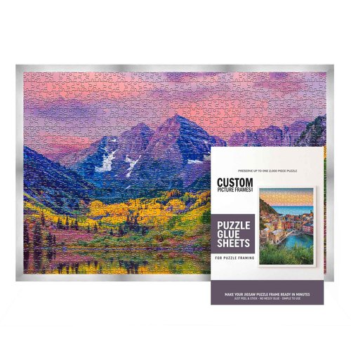19.75x26.75 Puzzle Frame Kit with Glue Sheets | Silver Modern Picture Frame | Real Wood with UV Resistant Acrylic Front | Made to Preserve and Display Puzzles Measuring 19.75x26.75 Inches