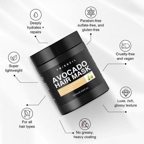 YMIR NEIL Avocado Hair Mask, 8.45 fl oz, with Avocado & Coconut Oil, for Hair Radiance &Damaged Hair Deep Conditioning