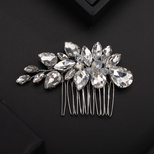 Teyglen Rhinestone Wedding Hair Comb Silver Crystal Bridal Hair Piece Crystal Bride Wedding Hair Comb Sparkly Rhinestone Headpiece Hair Accessories for Women Girls (Silver)