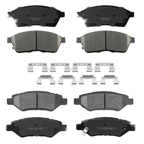 YxpBrake Ceramic Front and Rear Disc Brake Pads Kit with Hardware fit for Cadillac SRX 2010 2011 2012 2013 2014 2015 2016 Saab 9-4X 94X 2011