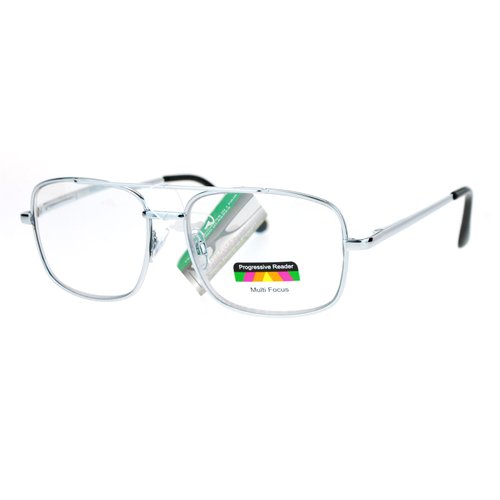 SA106 Rectangular Metal Frame Multi 3 Focus Progressive Reading Glasses Silver 2.5