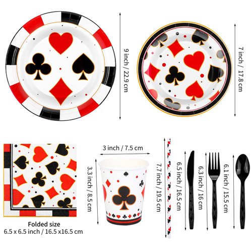 durony 147 Pieces Casino Party Bundle Casino Theme Party Supplies Set, Includes Plates, Napkins, Cups, Staws, and Cutlery for Casino Poker Theme Party Decorations Serves 16 Guests