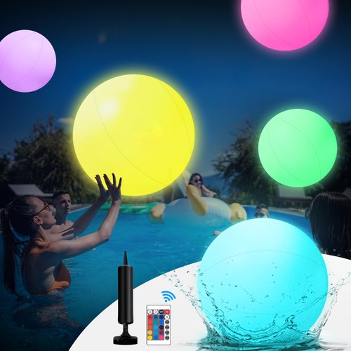 WEEKSUN Pool Toys, 5 Packs Light Up Beach Balls, 16" LED Glow in The Dark Beach Balls with 16 Colors Lights and 5 Light Modes, Pool Beach Balls with Remote Control for Adults Outdoor Pool Party Games