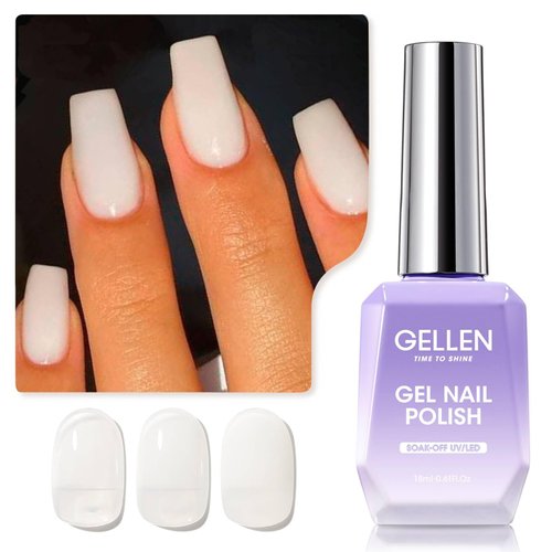 Gellen Gel Nail Polish - 18ml Milky White Jelly Gel Polish Soak Off UV Led Nail Polish Manicure N...
