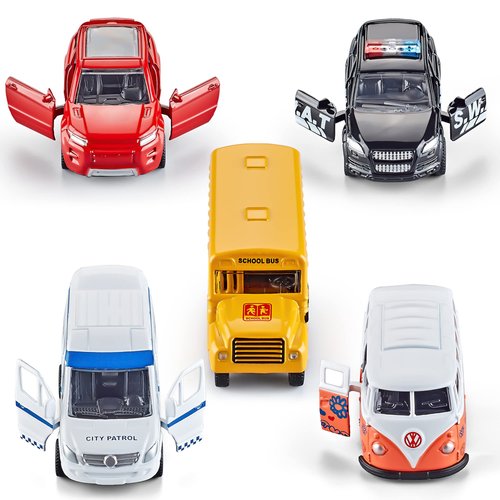 KIDAMI Die-cast Metal Toy Cars Set of 5, Openable Doors, Pull Back Car, Gift Pack for Kids (Official Car)