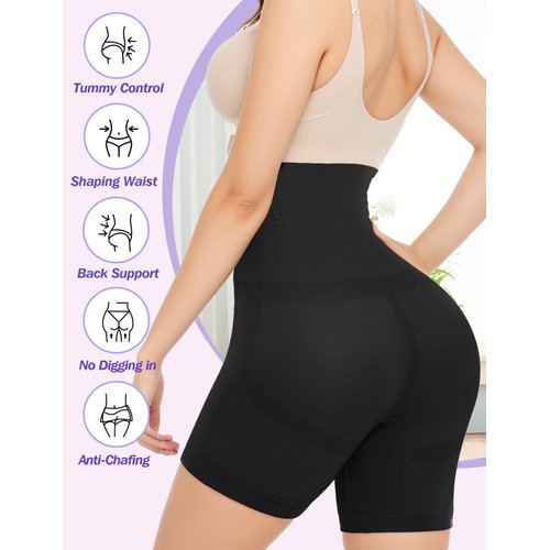 ZENUTA Shapewear Shorts for Women Comfortable Control High Waisted Body Shaper Shorts Seamless Underdress Thigh Slimmers (Black, M-L)