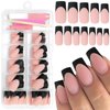 AddFavor French Tips Press on Nails Medium Square Fake Nails, 120pcs Black French Nails Press on Long Square Matte Nude Acrylic Nails Artificial False Glue Nails with Adhesive Tabs for Women