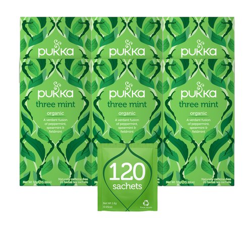 Pukka Organic Tea Bags, Three Mint Herbal Tea, Perfect for Cooling Refresh, 20 Count (Pack of 6) ...